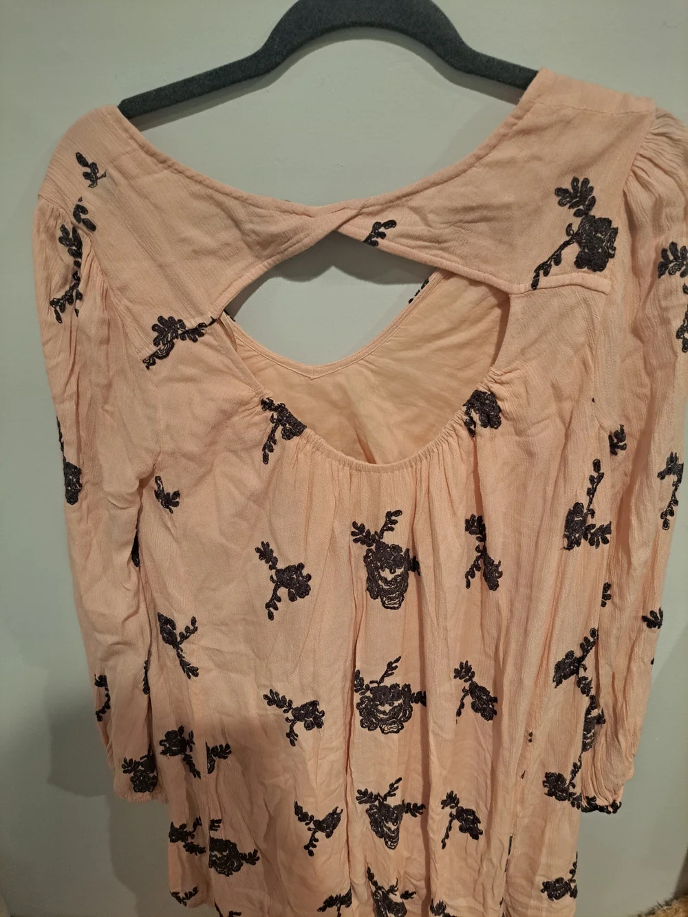 Free People Peach Mini Dress with Black Floral Embroidery